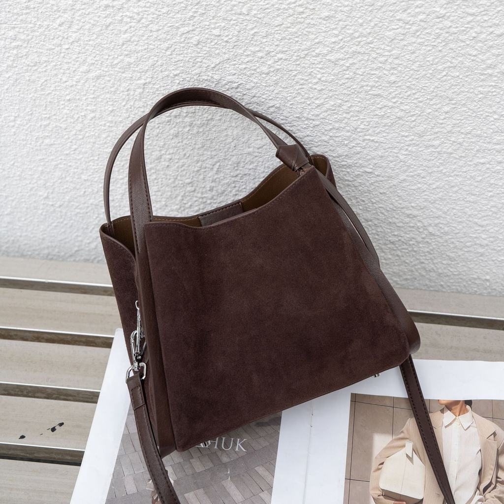Women's Frosted Genuine Leather Bucket Bag | Crossbody Shoulder Bag