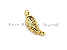 Load image into Gallery viewer, CZ Colorful Micro Pave Angel Wing Pendant, Angel Wing Shaped Pave Pendant, Gold plated, 8x23mm, Sku#F726