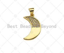 Load image into Gallery viewer, CZ Micro Pave Cresent Moon/Cross Shape Pendant/Charm,Half CZ Medallion Charm, Necklace Bracelet Charm Pendant,13x20/15x21mm, Sku#LK246