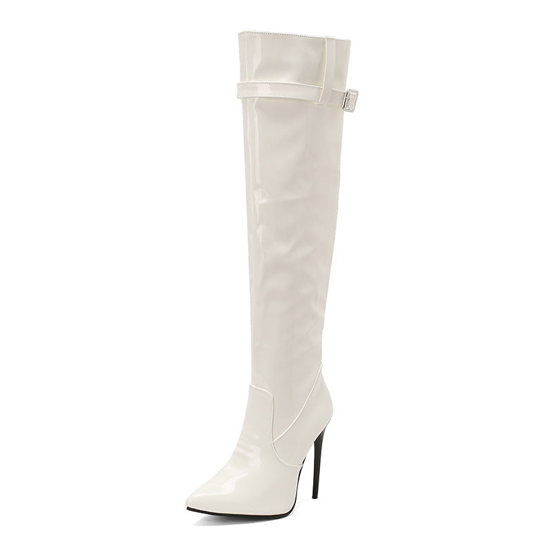 Women's Thigh-High Stiletto Boots - Pointed Toe Over-the-Knee Fashion Boots with Side Zipper