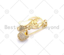 Load image into Gallery viewer, Colorful CZ Micro Pave Butterfly On Safety Pin Shape Pendant/Charm, 18K Gold Filled Charm, Necklace Bracelet Charm Pendant,8x30mm,Sku#F1409