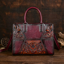 Load image into Gallery viewer, Embossed Patchwork Women's Bag – Large Capacity PU Leather Floral Handbag