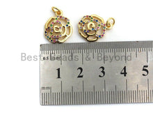 Load image into Gallery viewer, CZ Colorful Micro Pave Rose Flower Pendant, Rose Shaped Pave Pendant, Gold plated, 13x16mm, Sku#F839