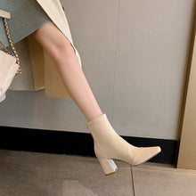 Load image into Gallery viewer, Women's Square Toe Elastic High Heel Boots - Chunky Heel Ankle Boots