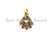 Load image into Gallery viewer, CZ Colorful Micro Pave Hand With Heart Hollow Out Pendant, Hand Shaped Pave Pendant, Gold plated, 9x11mm, Sku#F850