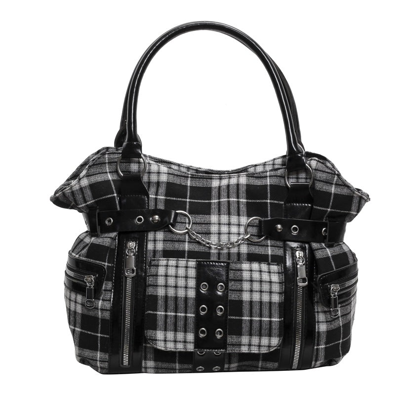 Women's Plaid Crossbody Bag with Rivet Details