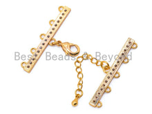 Load image into Gallery viewer, 1set Five Loops CZ Micro Pave Multi-Strands Lobster Claw Clasp, Clear CZ on Gunmetal/Gold/Silver Color, 37x6mm, SKU#K28