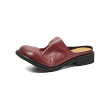 Load image into Gallery viewer, Women's Washed Cowhide Leather Mule Slides | Retro Round-Toe Block Heel Backless Shoes