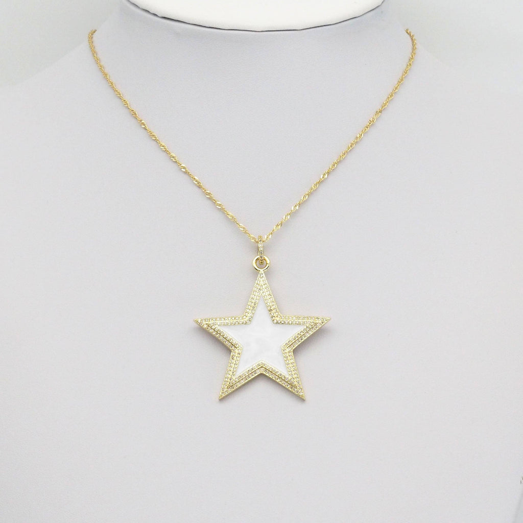 Big Clear CZ Gold White Star Pendant, Sku#ML71