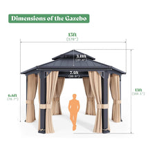 Load image into Gallery viewer, [13X15FT] Alora Double-Tier Hexagonal Metal Hardtop Patio Gazebo With Curtains (SAK84137)