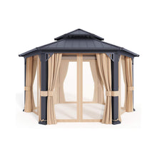 Load image into Gallery viewer, [13X15FT] Alora Double-Tier Hexagonal Metal Hardtop Patio Gazebo With Curtains (SAK84137)