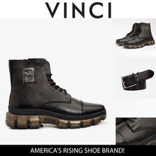 Load image into Gallery viewer, The Ottova Black Leather Lace-Up Sneaker Men Boot with a Zipper