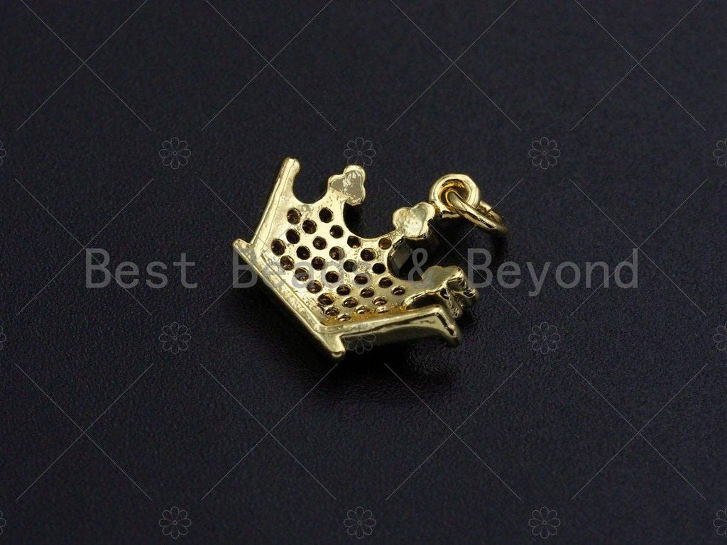 18K Gold Multicolor Micro CZ Pave Crown Pendant, Gold Crown Charm,  Crown Beads, Jewelry Findings, 15x13mm,sku#LK39