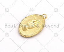 Load image into Gallery viewer, CZ Micro Pave Praying Hands Oval Shape Pendant, Gold Filled Oval Pendant, Praying hands charm, 20x32mm,Sku#L607