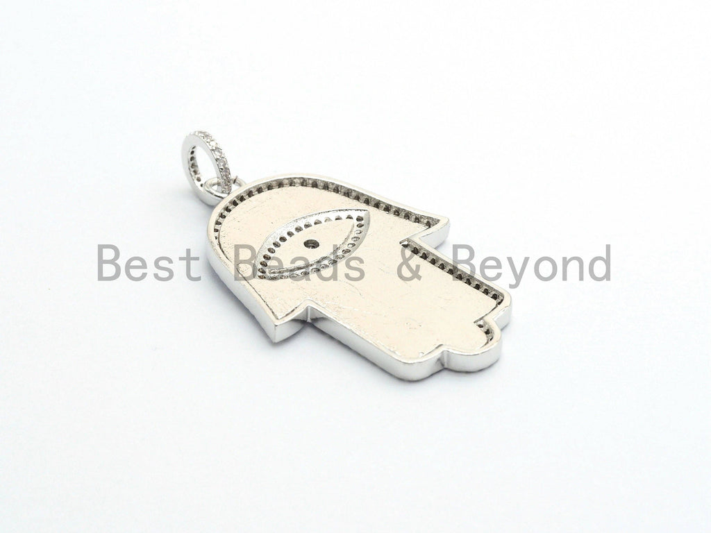 Enamel Oil Drop Hamas Hand Pendant,Cubic Zirconia Hamas Hand Pave Pendant, Blue Pave Pendant, 29x43mm, SKU#F599C