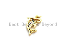 Load image into Gallery viewer, CZ Colorful Micro Pave Shark Pendant, Shark  Shaped Pave Pendant, Gold plated, 10x15mm, Sku#F728
