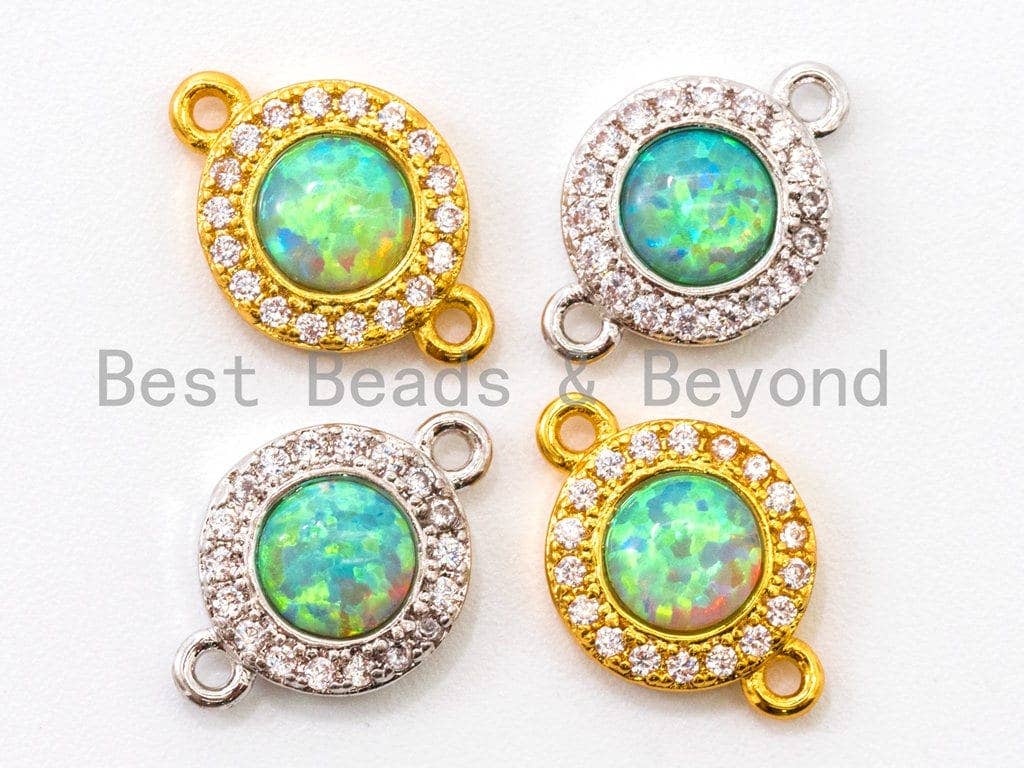 CZ Micro Pave Round connector/Link Finding, Green Opal, CZ micro paved, Cubic Zirconia CZ Connector, 9x13mm, sku#A71