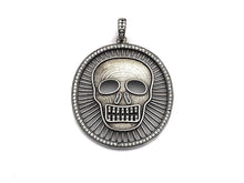 Load image into Gallery viewer, Antique Finish CZ Micro Pave Hollow out Skull Pendant, Silver Tone, 39x46mm,sku#F988C