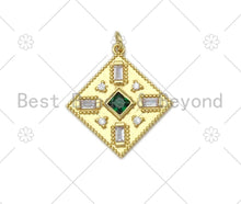 Load image into Gallery viewer, Baguette CZ Micro Pave Rhombus Shape Pendant/Charm, 18K Gold Filled Green CZ Charm,Necklace Bracelet Charm Pendant,28x25mm,Sku#L582