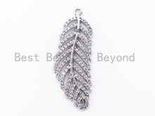 Load image into Gallery viewer, CZ Micro Pave Leaf Pendant, Clear CZ Pave in Gold Rose Gold Black Silver Finish, Pave Charm, 13x33mm, sku#B39
