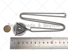 Load image into Gallery viewer, Protection Eye Skull Engraved Pendant Necklae, Stainless Steel Silver Chain Necklace -Men's Jewelry - Pendant Necklace, sku#L341
