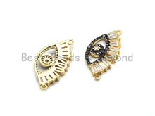 Load image into Gallery viewer, Multi-Color CZ Micro Pave Long eyelash Evil Eye Connector, Rainbow CZ Micro Pave Evil Eye Necklace Connector, Gold plated, 14x27mm,,sku#F658