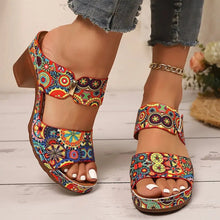 Load image into Gallery viewer, Women's Graffiti High-Heel Slide Sandals - Buckle Strap Platform Slides