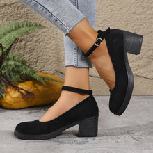 Load image into Gallery viewer, Women's Chunky Heel Suede Mary Jane Shoes - Round Toe Buckle Strap Block Heel Comfort Pumps