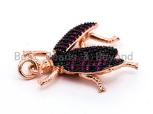 Load image into Gallery viewer, BEETLE Inspired Charm, CZ Micro Pave Fuchsia Insect Pendant, Cubic Zirconia Pendant,Gold/Rose Gold/Silver/Black,23x25x6mm,SKU#F455