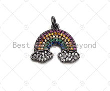 Load image into Gallery viewer, Colorful CZ Micro Pave Rainbow With Cloud Pendant/Charm,Rainbow Cubic Zirconia Pendant, Silver/Gold /Rose Gold/Black Tone,15x18mm,Sku#F1170
