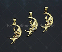 Load image into Gallery viewer, CZ Micro Pave Angel On Cresent Moon Shape Pendant, sku#F1235C