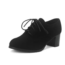 Load image into Gallery viewer, Women's Round Toe Chunky Heel Lace-Up Shoes - Suede Matte Finish High Heels