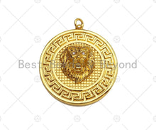 Load image into Gallery viewer, Gold Silver Embossment Lion Head Charm, Medallion Charms, Silver/Gold Lion Head Pendant,Lion Necklace Charms, 35x38mm, Sku#L453