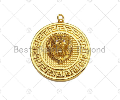 Gold Silver Embossment Lion Head Charm, Medallion Charms, Silver/Gold Lion Head Pendant,Lion Necklace Charms, 35x38mm, Sku#L453
