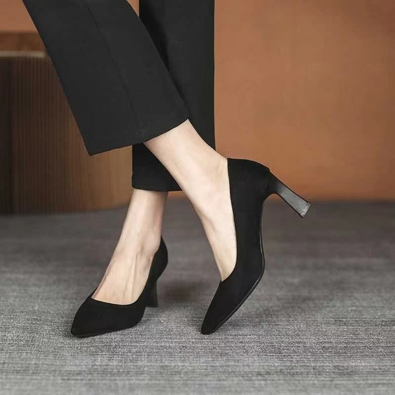 Women's Pointed-Toe Stiletto High Heel Pumps — PU Leather Slip-On Dress Shoes