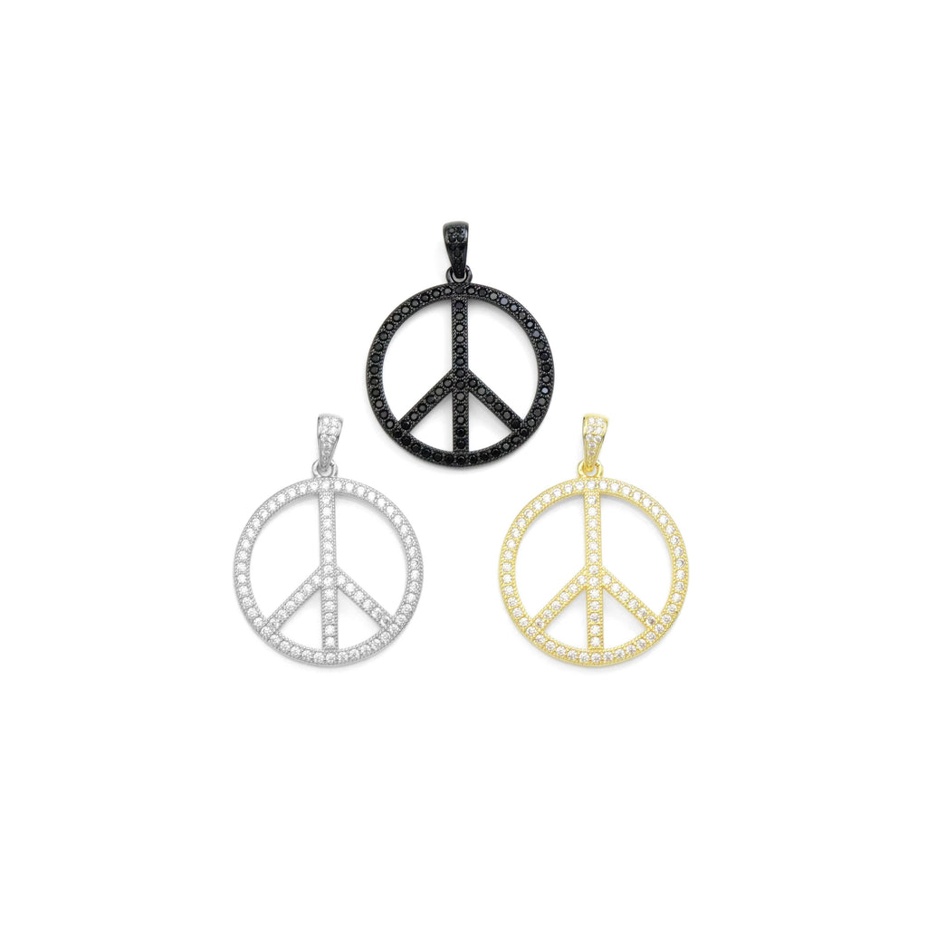 CZ Pave On  Micro Pave Peace Sign Round Pendant,SKU#F363