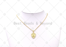 Load image into Gallery viewer, CZ Micro Pave Heart on Shield Shape Pendant, 18K Gold Filled Medallion Charm, Necklace Bracelet Charm,Sku#LK533