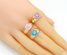 Load image into Gallery viewer, Gold Colorful Enamel Flower Ring, Sku#X356