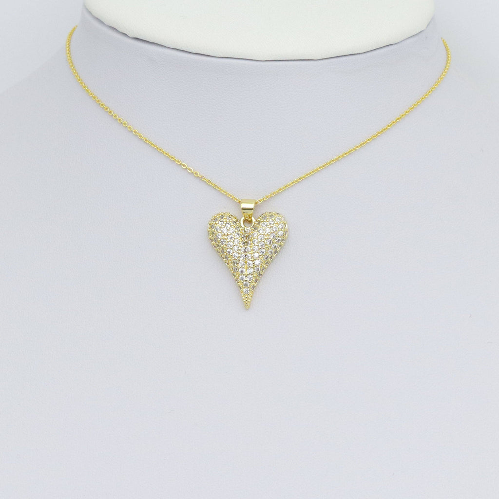 Clear CZ Gold Arrow Point Heart Shape Charm Pendant, Sku#LD654