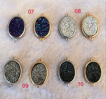 Load image into Gallery viewer, Mystic Drusy Oval Connector, Large Bezel Druzy Connector Charm, Gold/Silver Finish, Turquoise/Pink/Gold/Blue, 13x22mm,SKU#V28