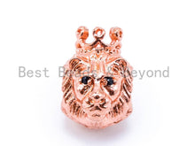 Load image into Gallery viewer, CZ King Crown Lion Head Spacer Beads, Micro Pave Cubic Zirconia Charm Beads,14x10mm, Large Hole Beads, Men's Jewelry Findings, sku#G235