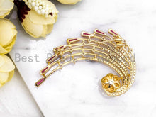 Load image into Gallery viewer, CZ Micro Pave Peacock Brooch Pin with 10mm Round Shell Pearl, Pave Peacock Brooch Jewelry, Gold Fuchsia CZ Pave Pin,  41x59mm, Sku#P27