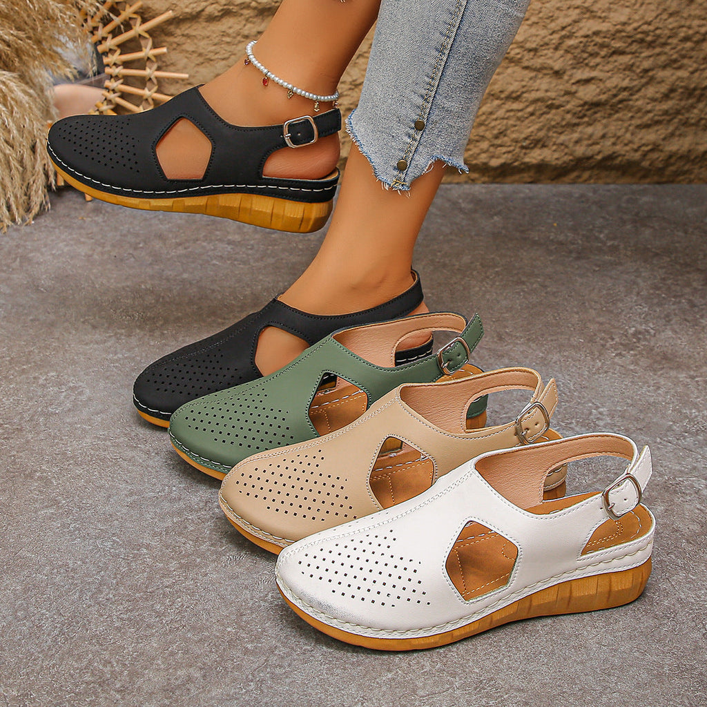 Women's Platform Buckle Slides - Comfortable Slip-On Sandals with Thick Sole