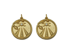 Load image into Gallery viewer, Gold CZ Embossed Snake On Round Coin Charm, Sku#F1501C