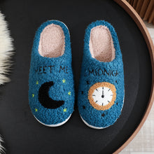 Load image into Gallery viewer, Women's Moon &amp; Clock Print Plush Slippers | Warm Anti-Slip Floor Bedroom House Shoes