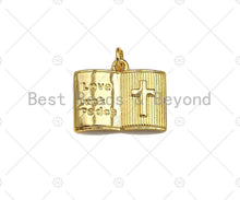 Load image into Gallery viewer, 18K Dainty Gold Love Luck Cross On Book Shape Pendant/Charm,Book Medallion Charm, Necklace Bracelet Charm Pendant,20x16mm, Sku#LK255