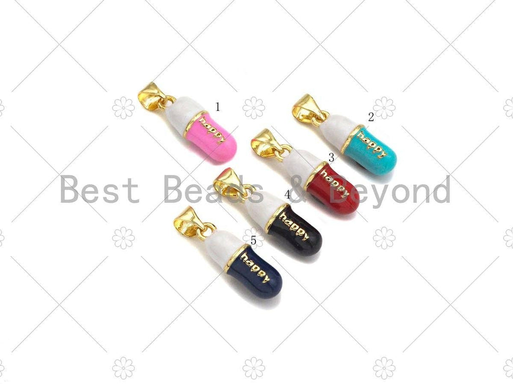 Enamel Colorful Pill Shape Pendant Charm,Happy Word Pink Turquoise Black Cobalt Red Enamel Jewelry,6x17mm,Sku#LK286