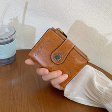 Load image into Gallery viewer, Women's Vintage Oil Leather Wallet - Floral Embossed Short Bifold with RFID Protection