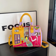 Load image into Gallery viewer, Premium Embroidered Boston Bag - PU Leather Handbag with Patchwork Design