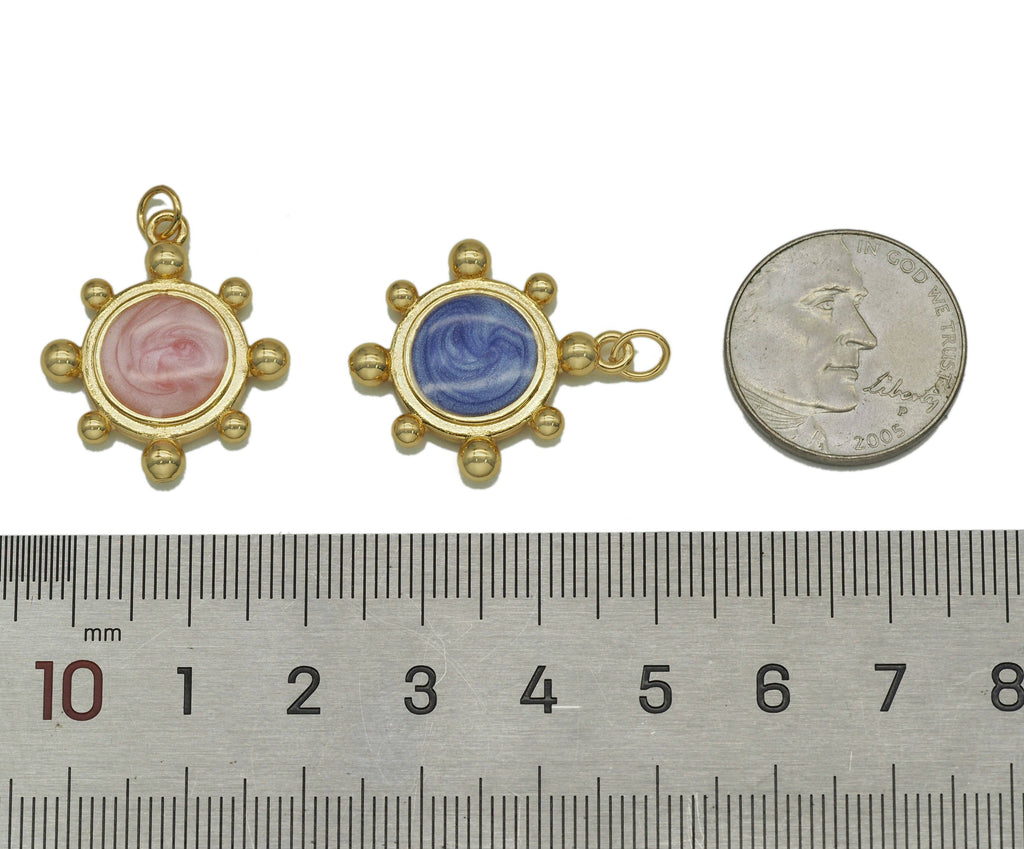Enamel Round Flower Pendant, Sku#JD28